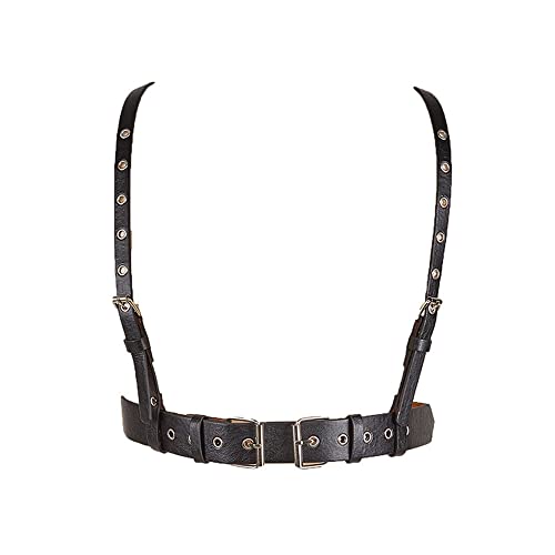 TOFBS Punk Leder Körperkette Harness Gürtel Körper Brust Kette Schwarz Gothic Weste Gürtel Verstellbare Körperschmuck für Frauen Mädchen Cosplay Party Rave Halloween Kostüm (#7) von TOFBS