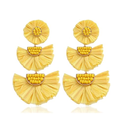 TOFBS Rattan Perlen Ohrringe für Damen Modische Retro Ohrringe Strohohrringe Fransen Tropfen Handgemachte Ohrringe Böhmische Schmuck (Gelb) von TOFBS