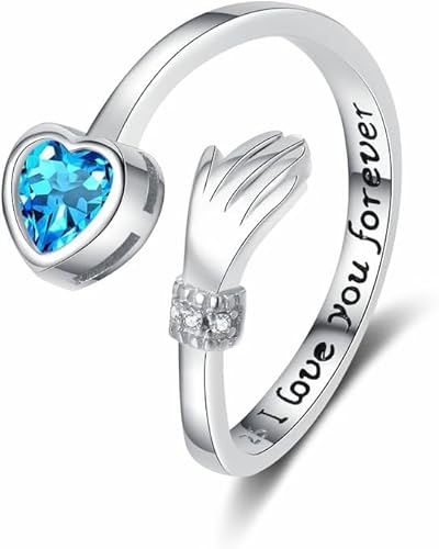 TOFBS Herzförmiger Verstellbarer Damenring Aus Sterling Silber Mit Zirkonia Offener Ring Mit Gravur 'I Love You Forever' Eleganter Schmuck Für Frauen Hochwertiger Silberring Modeaccessoire Für Damen von TOFBS