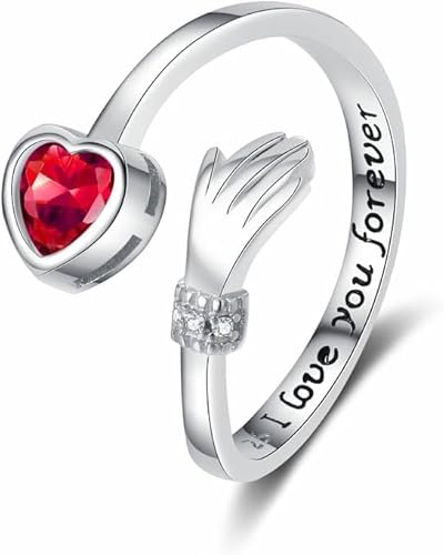 TOFBS Herzförmiger Kristall Umarmungsring Offener Verstellbarer Damenring Handform Symbolischer Schmuck Eleganter Silberton von TOFBS