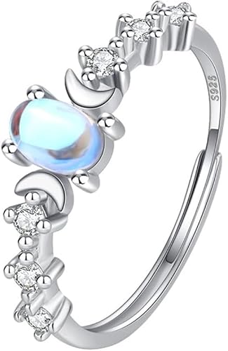 TOFBS Mondform Opalstein Ring S925 Sterling Silber Verstellbar Halbmond Kristall Damenring Schmuckstück Eleganter Fingerring von TOFBS