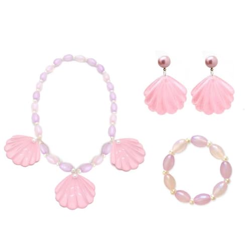 TOFBS Schmuck Set Muschel Halskette Kostüme Halskette Und Armband Ohrring Set Schmuck Meerjungfra Kinderschmuck Mädchen Dress Up Geschenke for Damen Kinder Rosa von TOFBS