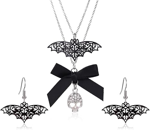 TOFBS Schmuckset Damen Halloween Gothic Schmuck Anhänger Halskette Hypoallergen Ohrringe Set Persönlichkeit Schmuck Geschenke(SET D) von TOFBS