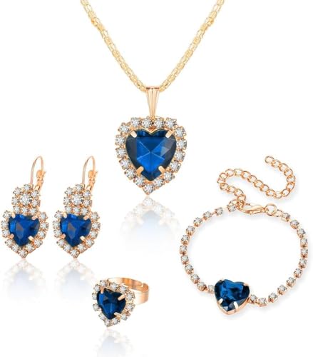 TOFBS Herz Schmuckset Kristall Halskette Ohrringe Armband Ring Damen Schmuck Elegant Glänzend Hochwertig von TOFBS