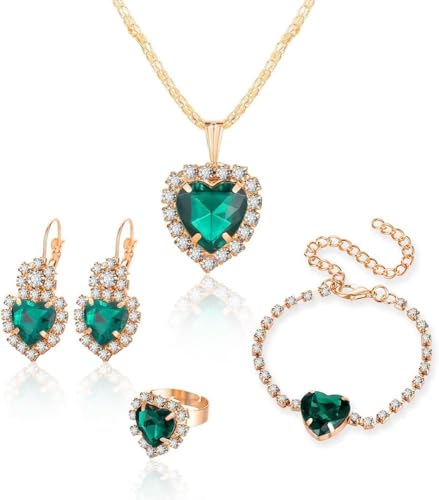 TOFBS Herz Schmuckset Kristall Halskette Ohrringe Armband Ring Damen Schmuck Elegant Glänzend Hochwertig von TOFBS