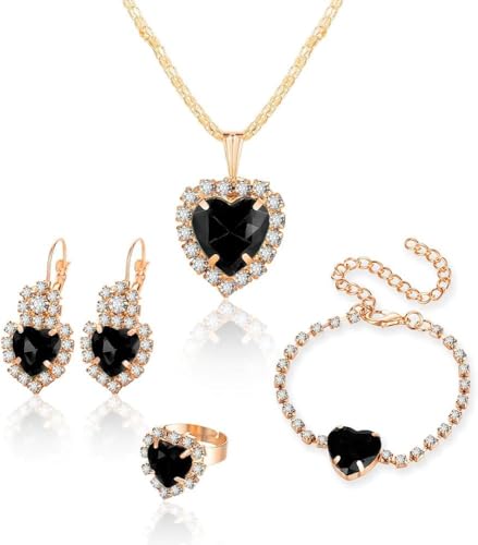 TOFBS Herz Schmuckset Kristall Halskette Ohrringe Armband Ring Damen Schmuck Elegant Glänzend Hochwertig von TOFBS