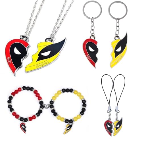TOFBS Schmuckset Dead Figur Maske Anhänger Armband Halbe Herz Handykette Kurz Cartoon Muster Halskette Schlüsselanhänger Personalisier Anime Cosplay Modell Zubehör von TOFBS