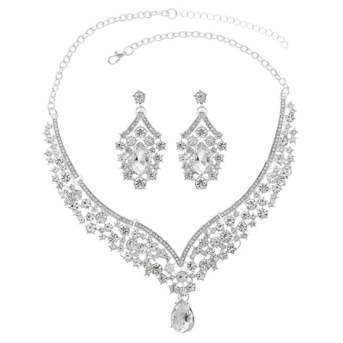 TOFBS Tropfenform Strass Schmuckset Halskette Ohrringe Damen Brautschmuck Hochzeit Kristall Collier Elegant Luxus Schmuck von TOFBS