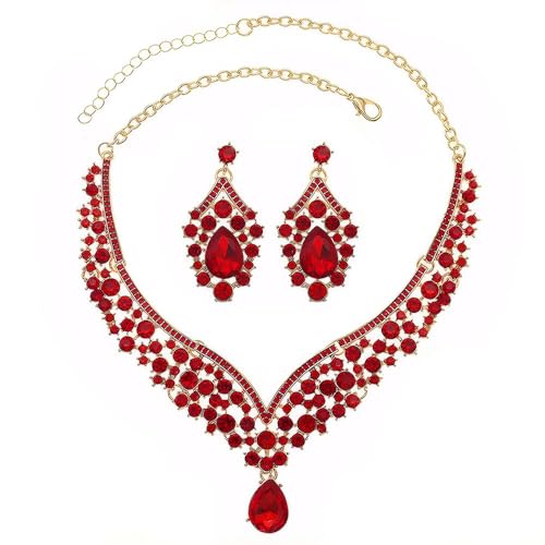 TOFBS Tropfenform Strass Schmuckset Halskette Ohrringe Damen Brautschmuck Hochzeit Kristall Collier Elegant Luxus Schmuck von TOFBS