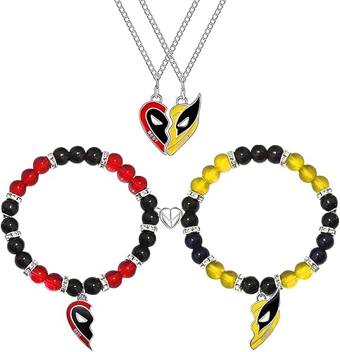 TOFBS Freundschaftsarmbänder Und Halsketten Set Für Frauen Herzform Maskenanhänger Bunte Perlen Best Friends Schmuck Set Freundschaftsgeschenk Für Damen 2 Halsketten Und 2 Armbänder von TOFBS