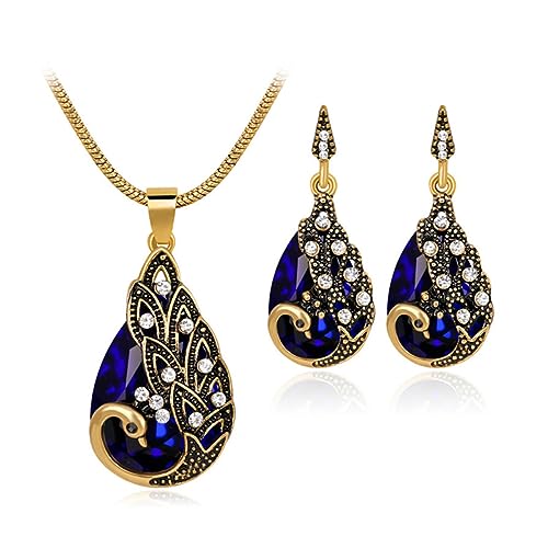 TOFBS Schmucksets für Damen Pfau Anhänger Ohrringe Halskette Vintage Schmuck Set für Frauen Mädchen Valentinstag Geburtstagsgeschenk (Blau) von TOFBS