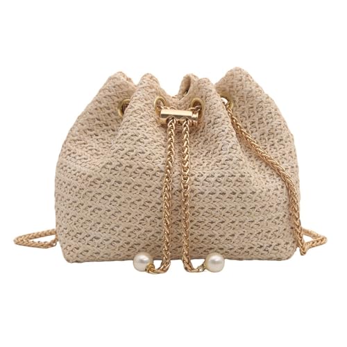TOFBS Strandtasche Damen Häkeltasche den Sommer Stroh Clutch mit Kette Crossbody Tasche Vintage Boho Stil Umhängetasche für Strand Urlaub Reisen (Beige) von TOFBS