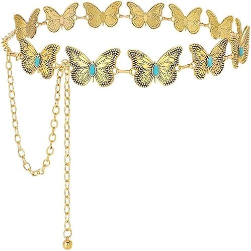 TOFBS Schmetterling Taillenkette Metallgürtel Bauchkette Vintage Hüftgürtel Körperschmuck Damengürtel Kettengürtel Accessoire Schmuckgürtel Dekorativer Taillengürtel von TOFBS