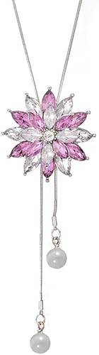 TOFBS Blumenform Kristall Halskette Lange Kette Anhänger Schmuck Damenschmuck Elegant Verstellbar Quaste Accessoire von TOFBS