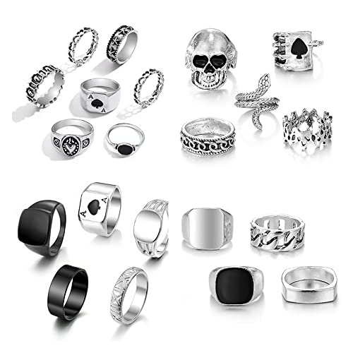 TOFBS Vintage Silber Punk Ringe Set für Männer Frauen Offene Knuckle Emo Ring Stapelbare Gothic Rings Set Fingerringe Boho Y2K Schmetterling Schlange Schädel Herz Blume Ringe (21 Stück) von TOFBS