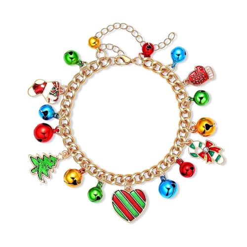 TOFBS Weihnachten Kettenarmbänder Jingle Bell Weihnachten Kettenarmbänder Bunte Perlen Armband Weihnachten Schmuck (Gold-1) von TOFBS