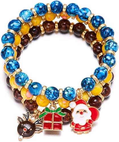TOFBS Weihnachten Perlen Armbänder Set 3 Stück Weihnachten Schmuck Set Weihnachten Geschenk Mädchen Anhänger Perlen Armbänder #2 von TOFBS