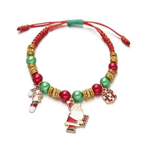 TOFBS Weihnachten Perlen Armbänder für Damen Handgefertigte Geflochtene Armbänder Verstellbar Armbänder Weihnachten Nikolaus Weihnachten Schmuck #4 von TOFBS