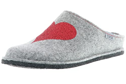 Tofee Damen Hausschuhe Pantoffeln Pantoletten Slipper Naturwollfilz Glitzer (Herz) grau, Größe:40, Farbe:Grau von Tofee