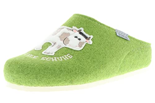 Tofee Damen Hausschuhe Pantoffeln Pantoletten Slipper Naturwollfilz Kuh (Kuhle Schuhe) grün, Größe:38, Farbe:Grün von Tofee