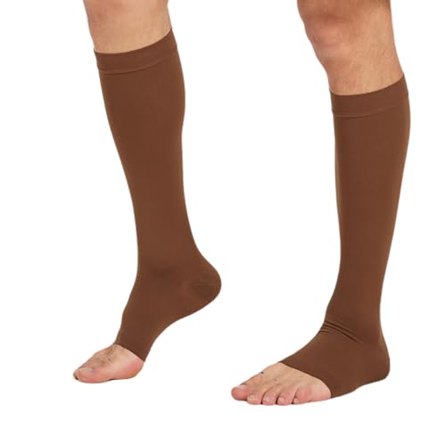 TOFLY® Kompressionsstrümpfe (Paar), abgestufte Kompression, 20-30 mmHg, blickdicht, Uni, offener Zehenbereich, Kniehohe Kompressionsstrümpfe für Krampfadern, Ödeme, Schienbeinkantensyndrom, Stillen von TOFLY