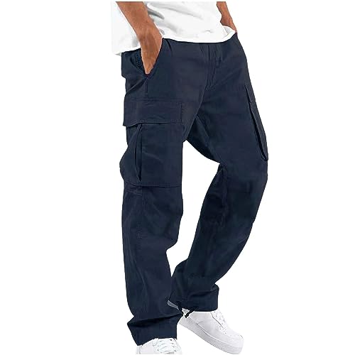 Cargohose Herren mit Taschen Casual Hohe Taille Einfarbig Loose Fit Cargohose Herbst Winter Sport Wandern Weihnachten Trekkinghose Classic Workout Outdoor Hosen Für Herren A-Marine XL von TOFOTL