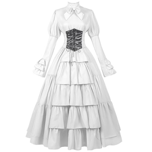 Goth Clothes Teufel Victorian Vampir Kürbis Damen Costume Blutig Helloween Kleidung Mittelalter Kleid Halloween Kostüm Gruselig Gothic Halloween Kostüm Vampir Damen Weiß M von TOFOTL