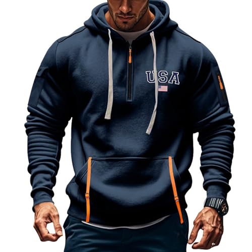 Hoodie Herren 4XL Generisch Hoodie Langarm Zipper Elegant Aufdruck Heizpullover Feuerwehr Sportpullis Fleece Pullover Warm Slim Strickfleece Jacke Herren Marine XL von TOFOTL