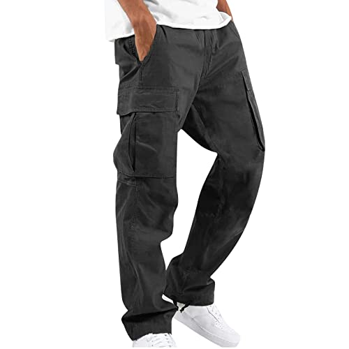 Jogginghose Herren mit Taschen Casual Hohe Taille Einfarbig Loose Fit Cargohose Herbst Winter Sport Wandern Weihnachten Trekkinghose Classic Workout Outdoor Hosen Für Herren A-Schwarz M von TOFOTL