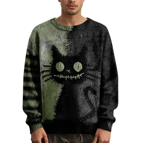 Kürbis Pullover Schurwolle Familie Elegant Halloween Kostüm Paare Erwachsene Teenager Motorrad Wolle Pullover Winter Herren Sweatpullover Top Raglan Fleece Herren Grün XL von TOFOTL