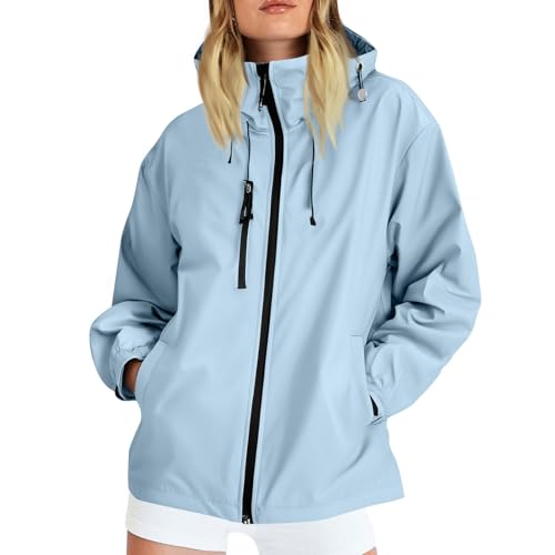 Regenponcho Lang Wasserdicht Wassersaeule -Gummistiefel Teddyfutter Dünne Fashion Softshellmantel Damen Langer Regenmantel Teenager Atmungsaktive Regenjacke Damen Himmelblau M von TOFOTL