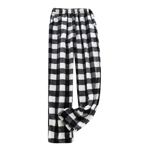 Schlafanzug Damen Lang Homewear Pyjama Weihnachtshose Damen Christmas Pyjama Pants Pyjamahose Weihnachten Schlafhose Schlafanzughose Kariert Große Größen Schlafanzug Hosen Schwarz 3XL von TOFOTL