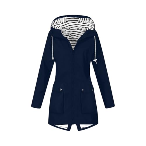 Skijacke Damen Radjacke Mantel Reflektierende Trench Wintermantel Leo Jacke Regenmantel Gefüttert Winddichte Lange Durchsichtig Damen Regenjacke Wasserdicht Atmungsaktiv A-Marine XXL von TOFOTL