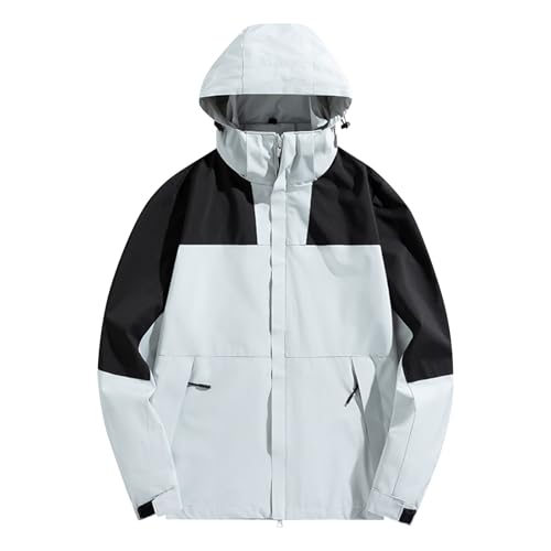 Skijacke Herren Wanderjacken Lauf Wetterjacke Cape Dünne Regenmantel Wasserdicht Winterjacke Tasche Regenjacke Herren Wasserdicht Softshelljacken Festival Helles Grau 6XL von TOFOTL