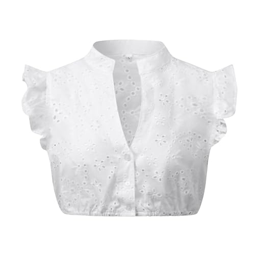 TOFOTL Dirndl Bluse Damen Spitze Langarm Lochspitze Hochgeschlossenes Cord Bayrische Langarmbluse Dirnd Schlicht Durchsichtig Schulterfrei Dirndl Bluse Weiß S von TOFOTL