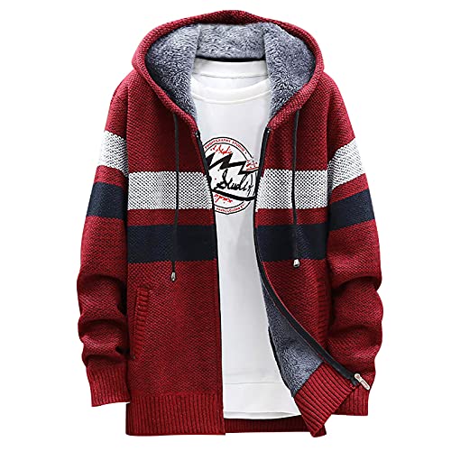 TOFOTL Herren Pullover mit Kapuze Plüsch Streifen Print Oversized Gym Windjacke Clothing Modern Gothic Weihnachten Winterjacken Für Herren Oktoberfest Y2k Kapuzenjacke Outdoorjacke Rot L von TOFOTL