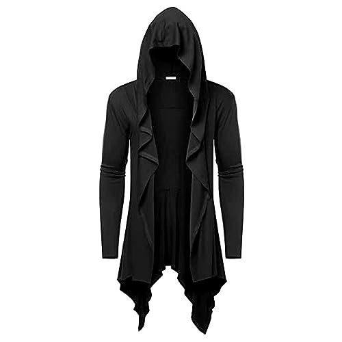 TOFOTL Herren Winterjacke mit Kapuze Einfarbig Vintage Langarm Casual Atmungsaktiv Kostüm Hoody Cosplay Weihnachten Strickjacken Steampunk Yoga Halloween Sweatshirt Kapuzenjacke Schwarz M von TOFOTL