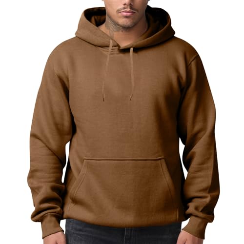 TOFOTL Hoodie Herren Braun Essentials Hoodie Brusttasche Microfleece Oversized Schönsten Outdoor Rundhals Ausschnitt Fleecejacke Gym Kaschmir Pullover Herren Winter Wolle Kaffee XL von TOFOTL