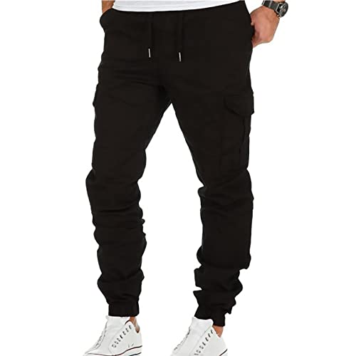 TOFOTL Hosen Herren Lang Mittelalter Atmungsaktiv Trekkinghose Mit Taschen Business Leinenhose Leinen Outfit Herren Stretch Halloween Herbst Chinohose Männer Armee Kleidung Herren Schwarz M von TOFOTL