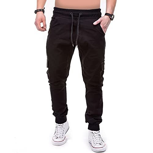 TOFOTL Jogginghose Herren Regular Zip Fit Stoffhose Dünne Casual Yogahose Cargo Hosen Baggy Herbst Winter Lauf Kleidung Herren Motorradhose Herren Jeans Schwarz M von TOFOTL