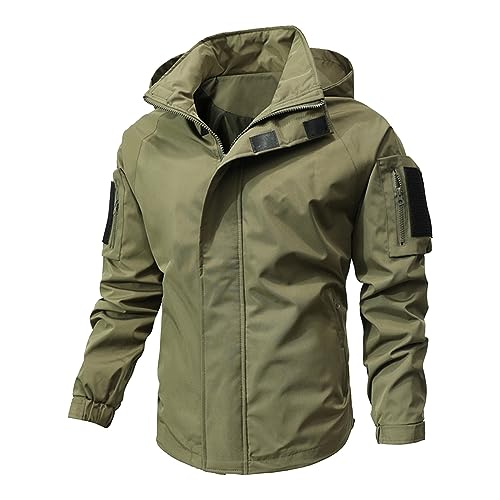 TOFOTL Langer Regenmantel Sport Militär Herbstjacke Herren Military Herbstjacke Übergangsjacke Wasserdicht Festival Hardshelljacke Wasserdicht Herrenjacken Herren Regenjacke Grün M von TOFOTL