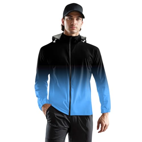 TOFOTL Regen Anzug Männer Durchsichtig Atmungsaktiv Kapuze Regenjacke Atmungsaktiv Herren Militär Pullover Herbstjacke Segeljacke Sommerjacke Techwear Regenmantel Herren Wasserdicht Himmelblau XL von TOFOTL