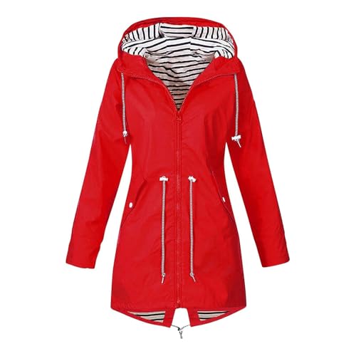 TOFOTL Regen Und Windjacke Damen Jacken Übergangsmantel Regenmantel Fahrrad Leichte Winddicht Regenlatzhose Soft Shell Softshell -Regenjacke 3In1 Regenjacke Damen Atmungsaktiv A-Rot 3XL von TOFOTL