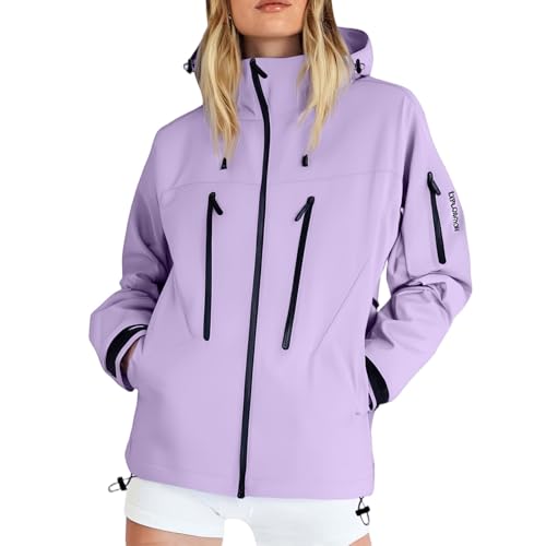 TOFOTL Regenjacke Damen Wasserdicht Lang Windjacke Teenager Große Größen Skijacke Kapuze Wasserabweisende Funktionsparka Ultraleicht Regenmantel Damen Schwarz Lila M von TOFOTL