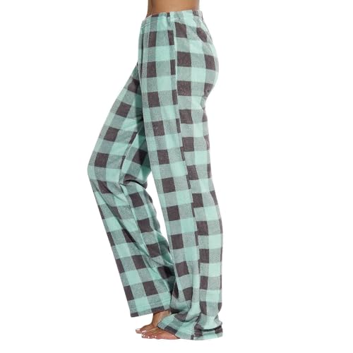 TOFOTL Schlafanzughose Damen Lang Pyjama Hosen Flauschig Winter Kariert Baumwolle Weihnachts Hose Kuschelig Hose Pjama Weihnachten Weihnachts Flauschig Pyjama Damen Cyan XS von TOFOTL