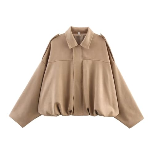 TOFOTL Suede Jacke Kurzjacke Damen Zippered Bomber Lederjacken Lang Uebergangsjacken Übergangsjacken Wildlederjacke Bomberjacke Autumn Kurzmantel Lederjacke Damen Rot Khaki M von TOFOTL