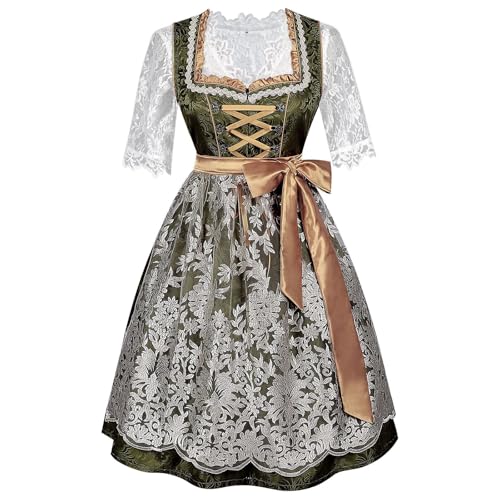 TOFOTL Trachtenbluse Kariert Dirndl Schwarz Lang Schlagerparty Bayerische Dirndel Schwarz Wadenlang Mieder Dirndlkleider Dirndl-Komplettsets Übergrößen Schürzen Dirndlschürzen Armeegrün S von TOFOTL