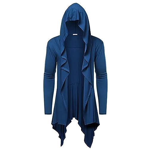 TOFOTL Trachtenjacke Herren mit Kapuze Einfarbig Vintage Langarm Regular Sport Sweatshirt Hoody Atmungsaktiv Winter Softshell Jacket Herren Gym Steampunk Halloween Kapuzenpullover Kleidung Blau L von TOFOTL