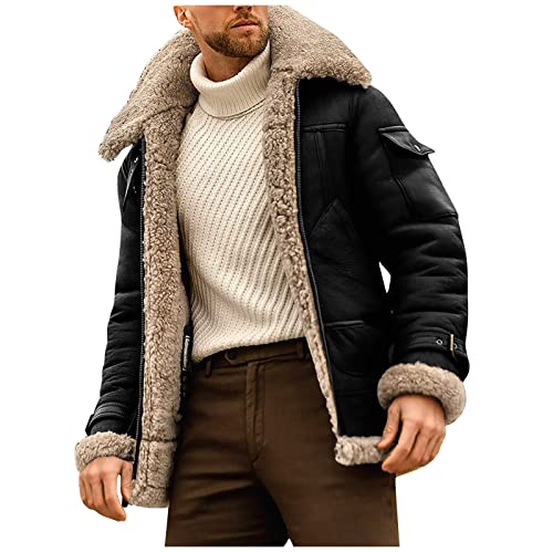 TOFOTL Übergangsjacke Herren Lammfelljacke Herren Leather Wildlederjacke Vintage Lang Lange Field Maler Winter Blouson Gefütterte Wildlederjacke Herren Alpha Jacke Herren Schwarz 5XL von TOFOTL