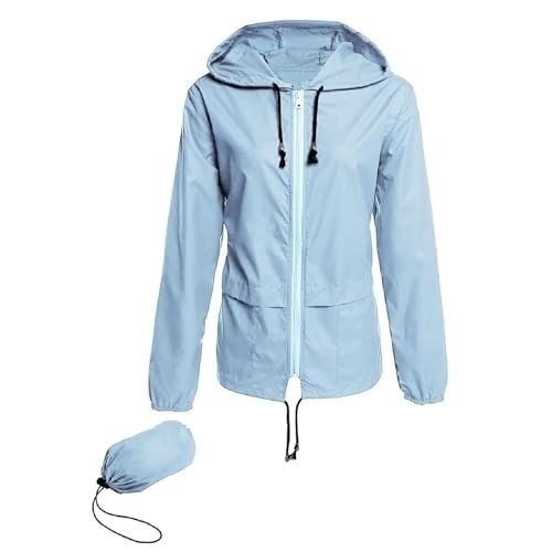 TOFOTL Übergangsmantel Damen Rennrad Regenparka Wasserdicht Laufjacke Überziehen Gelber Regenmantel Reitregenmantel 2In1 Übergangsjacke Regenjacke Damen Sommer Hellblau S von TOFOTL